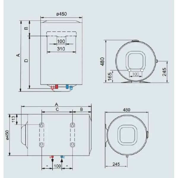 ARISTON BLU1R100VEU Ariston BLU1 R 100 V Verticale Boiler Sistema per ...